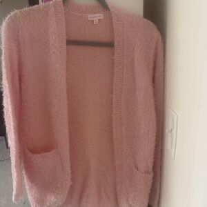 Design History Soft Blush Fuzzy Open-Front Cardigan